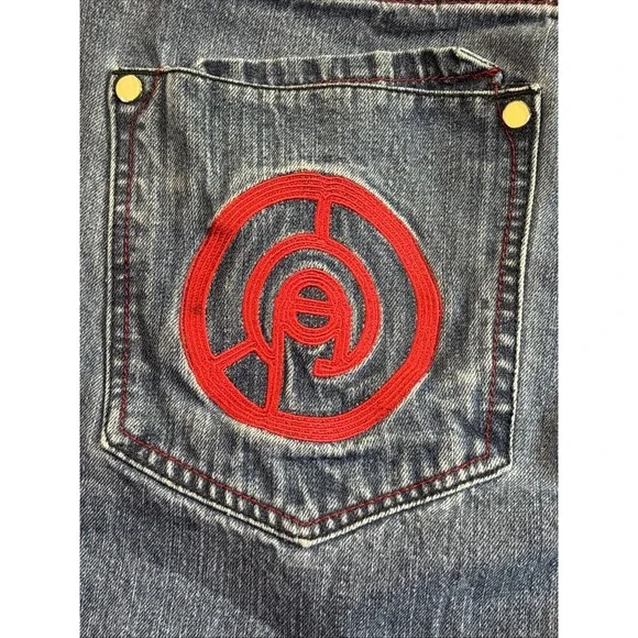 VTG Coogi Jeans Mens 36x33 Blue Y2K Hip Hop Baggy Embroidered Colorful Tag 34x32